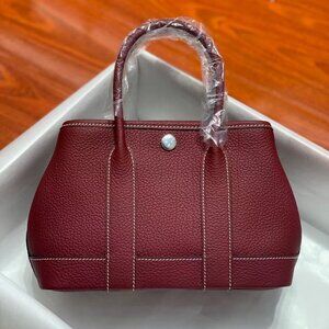 Premium Genuine Leather Garden Party Tote - Bordeaux Red